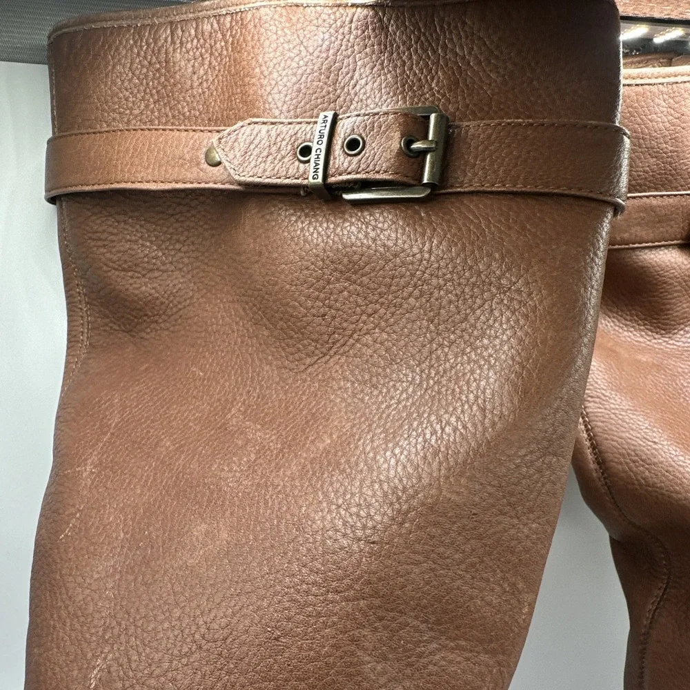 Arturo Chiang Women's Leather Zip Boots Knee High‎ Riding Boots Size 7M Brown